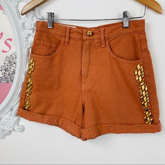 VTG Cache / Burnt Orange Gold Studs Cuffed Jean - Picture 1 of 7